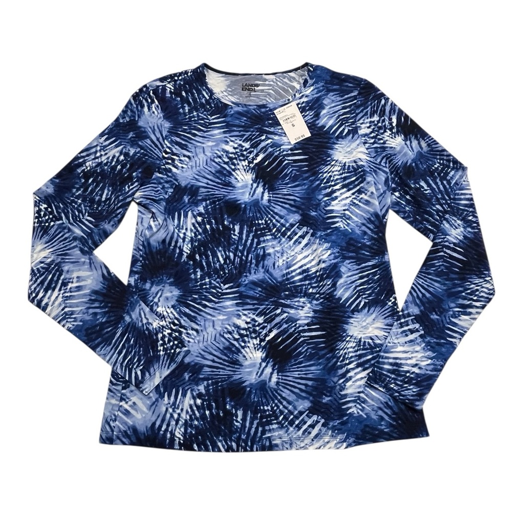 NWT Lands’ End Deep Sea Navy Tie Dye Palm Swim Shirt Size S.